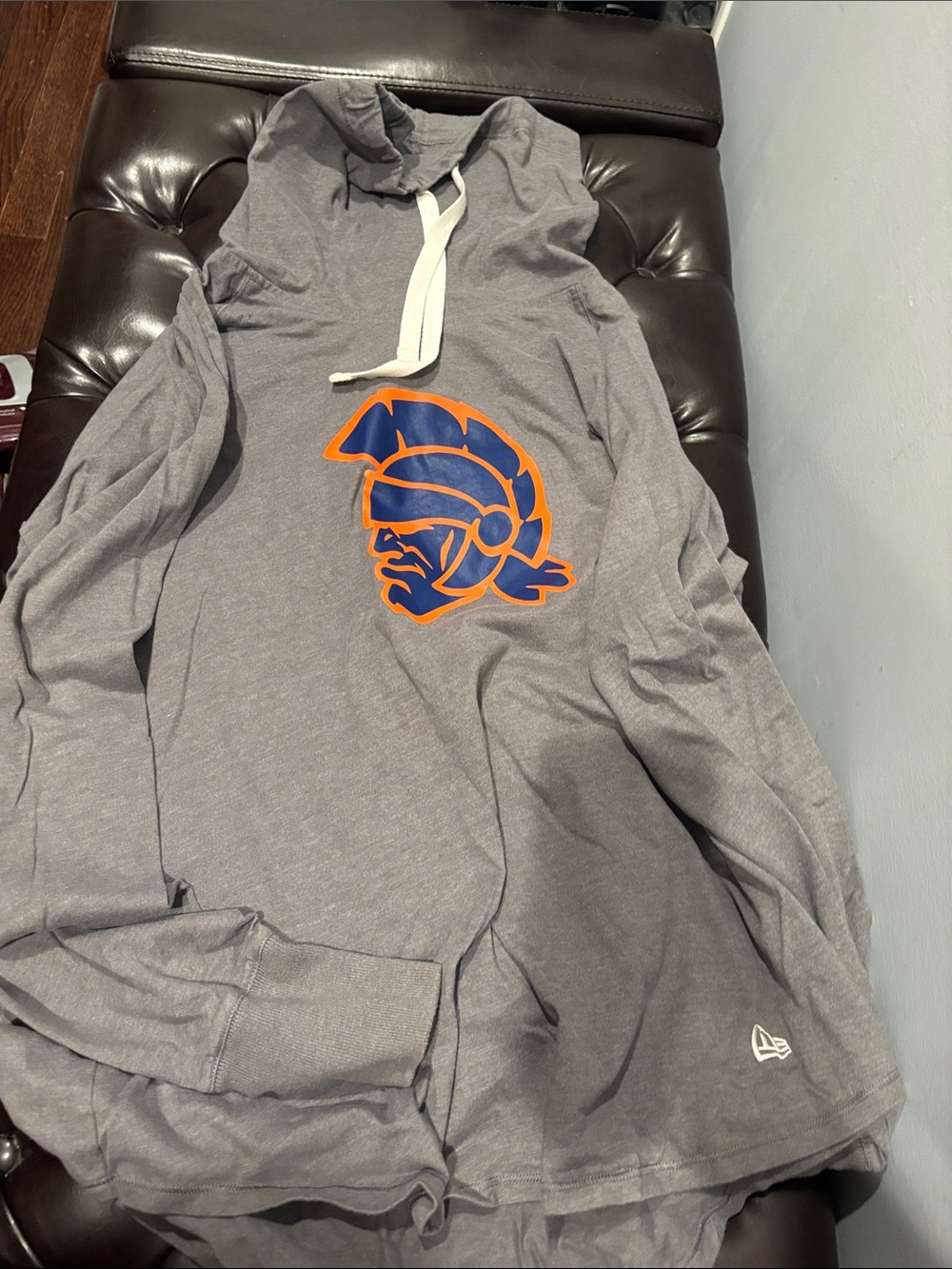 New Era Gray Hoodie with Blue and Orange  Northeast hockey team Graphic
